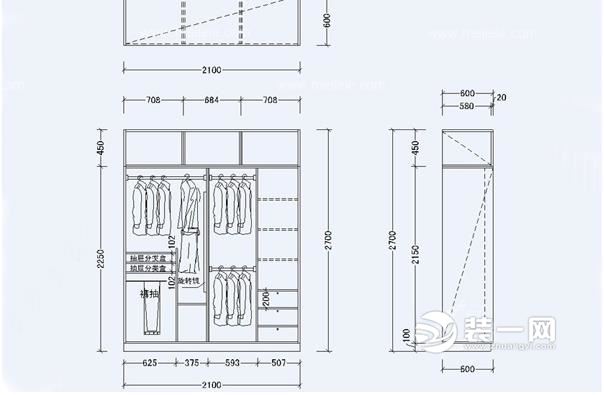 定制衣柜内部设计图 衣柜功能分区|尺寸标准详解